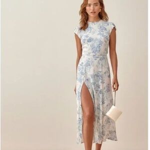 Reformation Gavin Floral Midi Dress Teacup Blue White Floral 0
